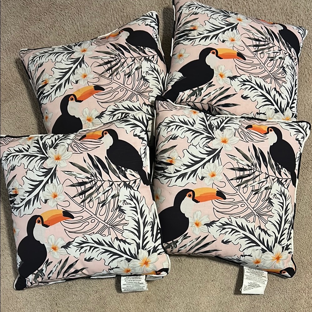 Four Tropical Toucan Patio Pillows